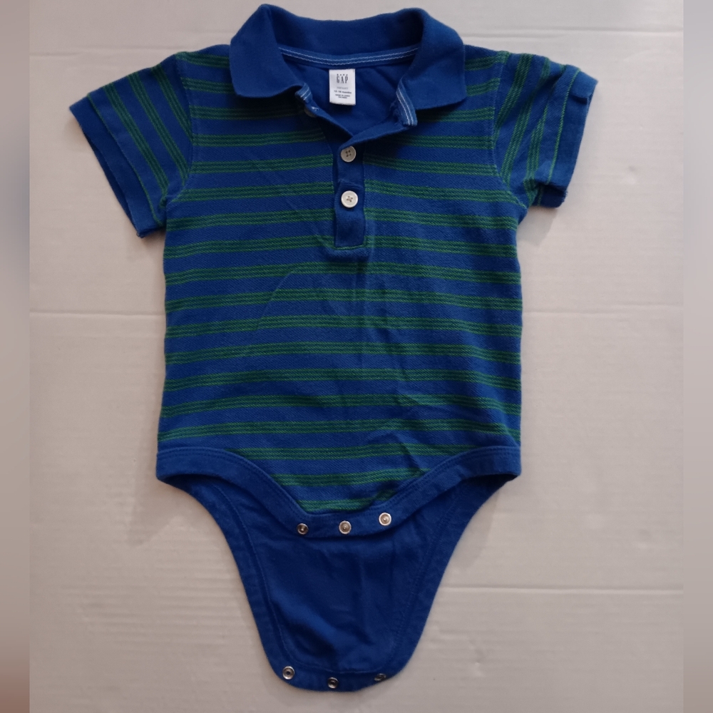 Baby GAP Kids Blue and Green Striped Polo Onesie Collar 12 - 18 Months